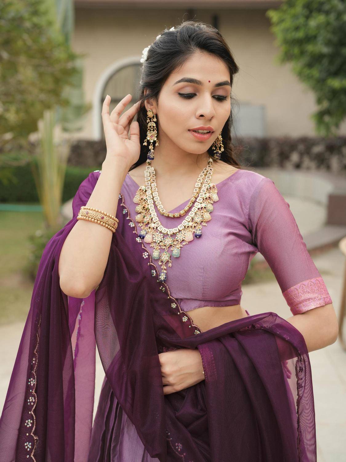 GRTN 8134 Shimmar WINE Heavy embroidered lehengha choli